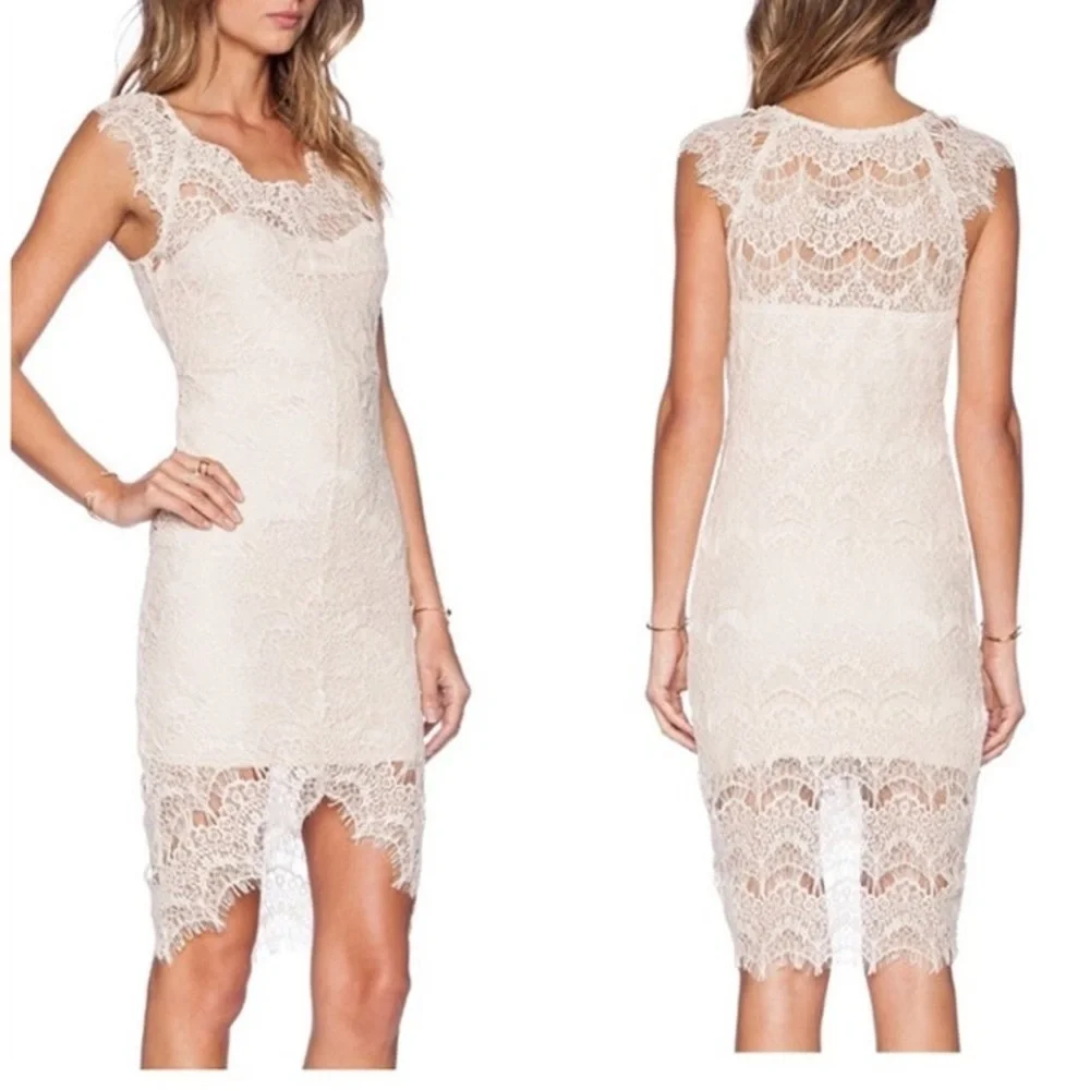 Free People Intimately Feminine Peek A Boo Lace Overlay Dress Cream Off White XS